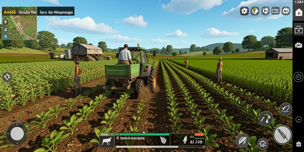 Screenshot utama AA666 menunjukkan gameplay pertanian yang interaktif dan menarik.