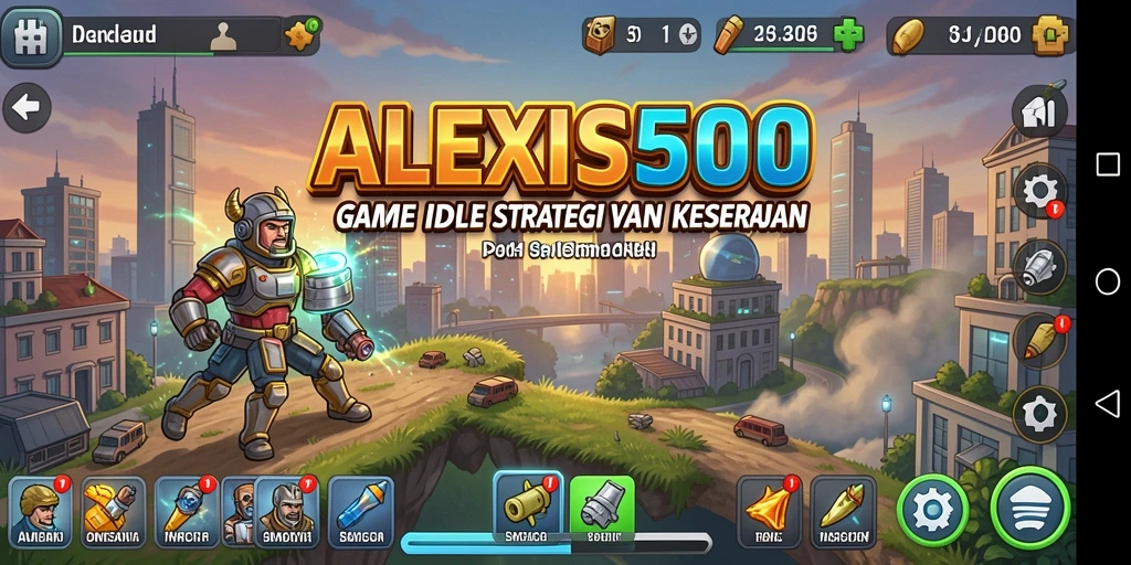 Screenshot gameplay ALEXIS500 yang menunjukkan kemajuan karakter dalam permainan Idle.