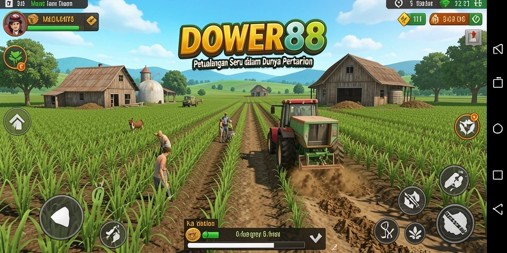 Tampilan gameplay DOWER88 saat merawat ladang yang hijau.