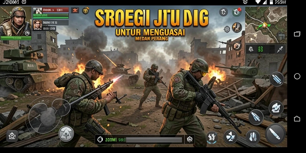 Screenshot J200M menunjukkan aksi strategi intens di medan perang.