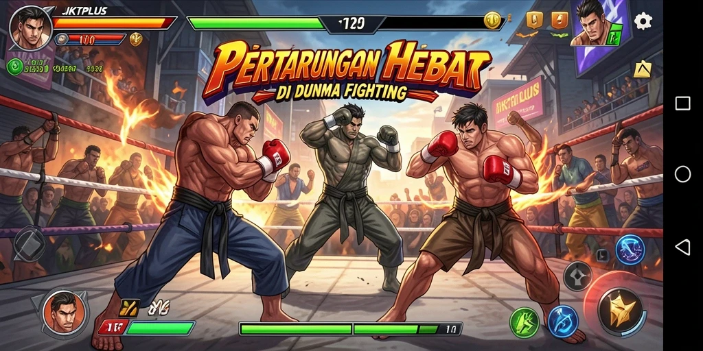 Screenshot JKTPLUS menampilkan aksi pertarungan seru di arena.