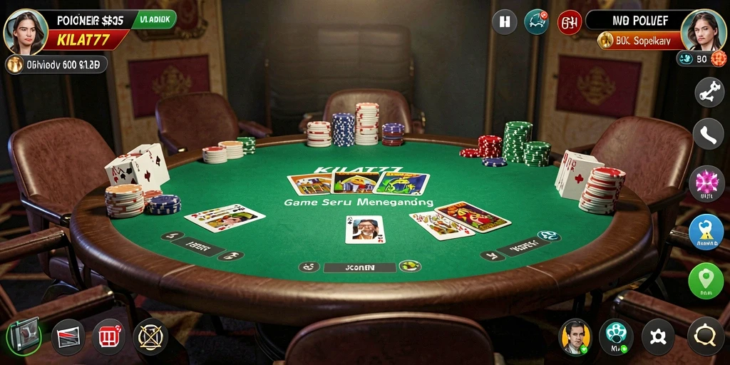 Screenshot KILAT77 menunjukkan pemain beraksi di meja poker yang seru.