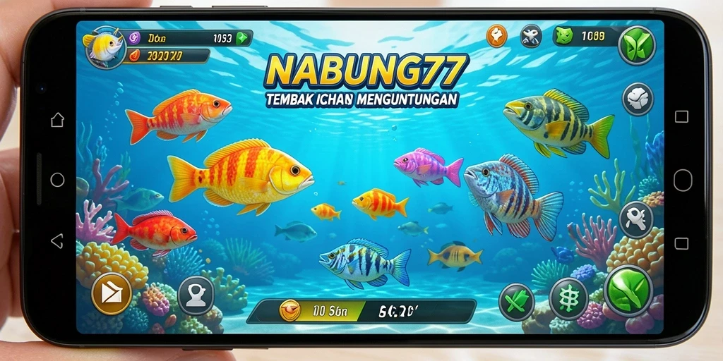 Tampilan gameplay NABUNG77 menembak ikan yang seru.
