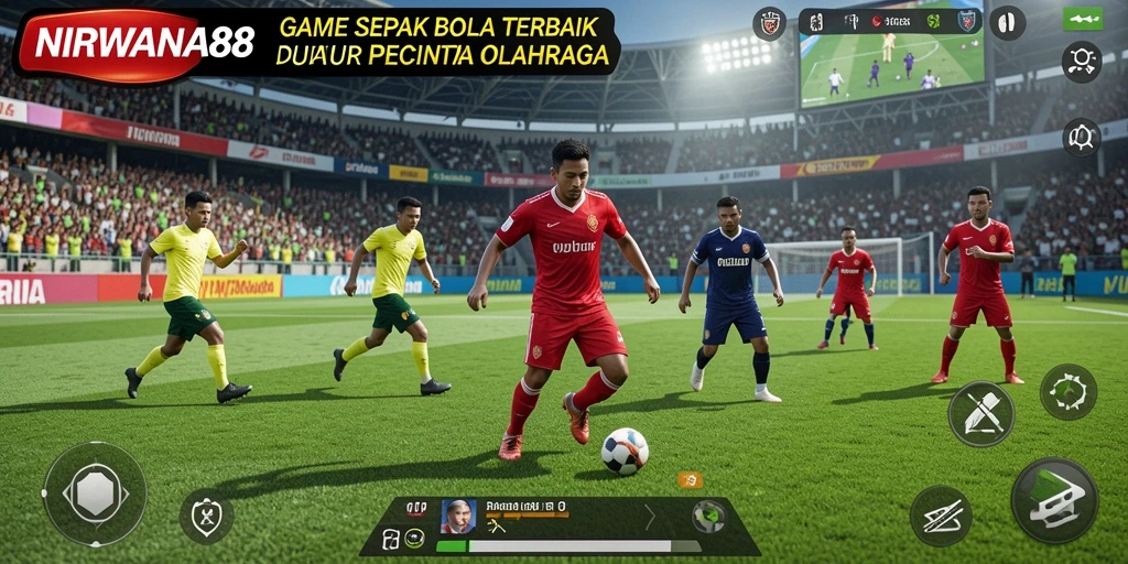 Tangkapan layar gameplay NIRWANA88 yang penuh aksi dan tantangan sepak bola.