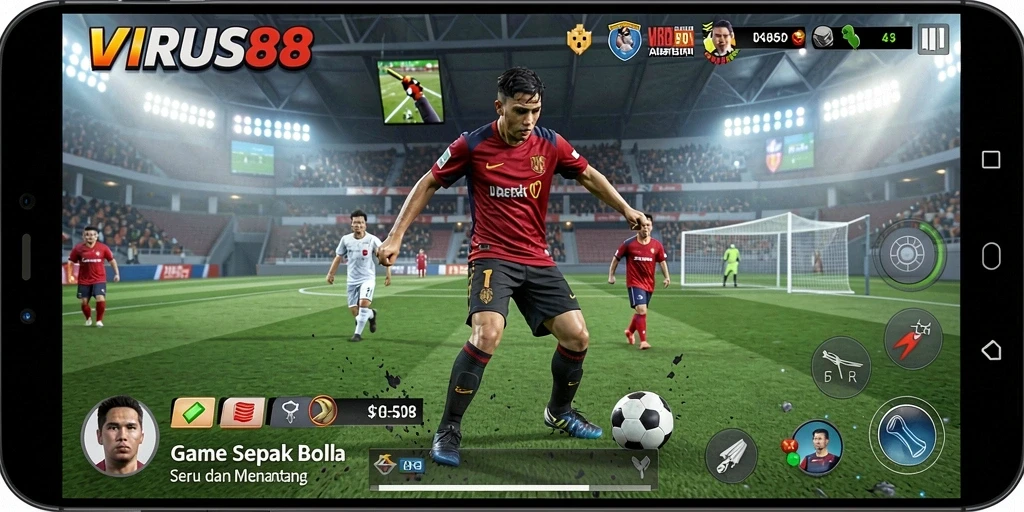 Tampilan gameplay VIRUS88 yang menarik dengan aksi sepak bola yang mendebarkan.